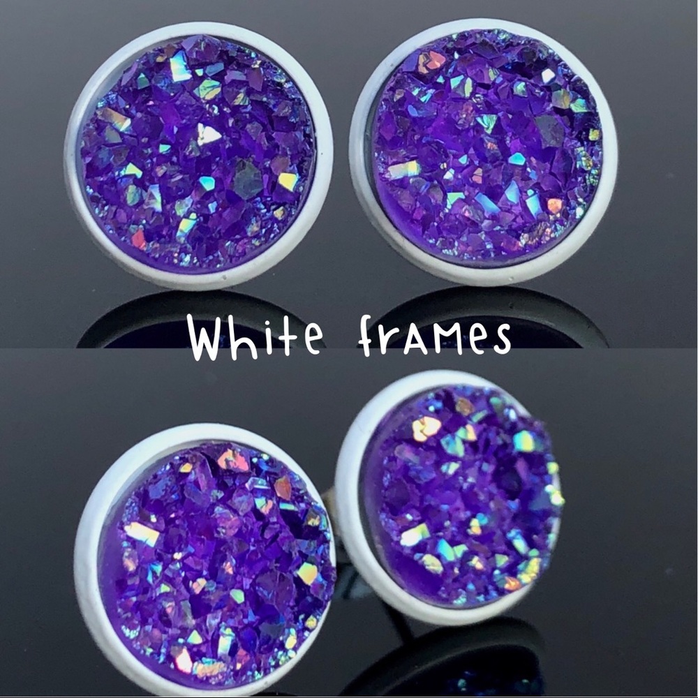 3 for 15🎀 chunky Druzy style purple earrings - Picture 10 of 12